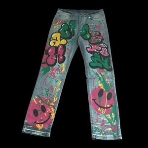 Men's Enrica Straight Leg Painted Graffiti Jeans Size 34 NIP